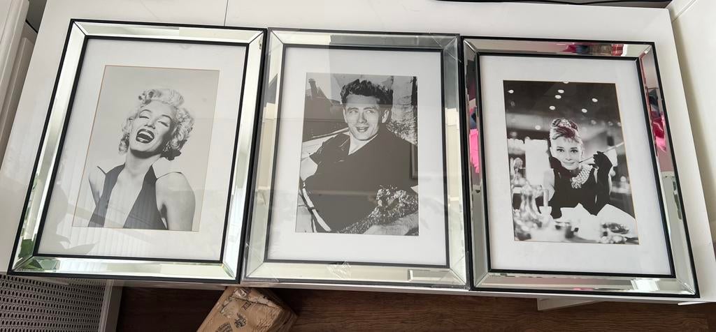 Posters Audrey Hepburn, James Dean and Marylin Monroe, Ophalen, Zo goed als nieuw, Schilderij