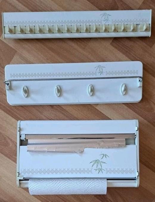 Keukenrolhouder met foliedispensers en ophanghaken, Ophalen of Verzenden, Metaal, Wit, Overige merken