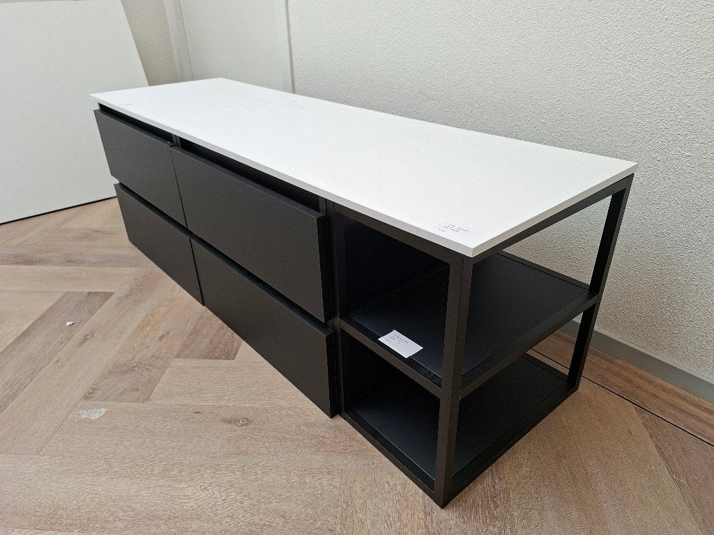 Design Badkamermeubel Zwart/Wit met 4 Lades – Showroommodel, Huis en Inrichting, Badkamer | Badkamermeubels, Ophalen, 50 tot 100 cm