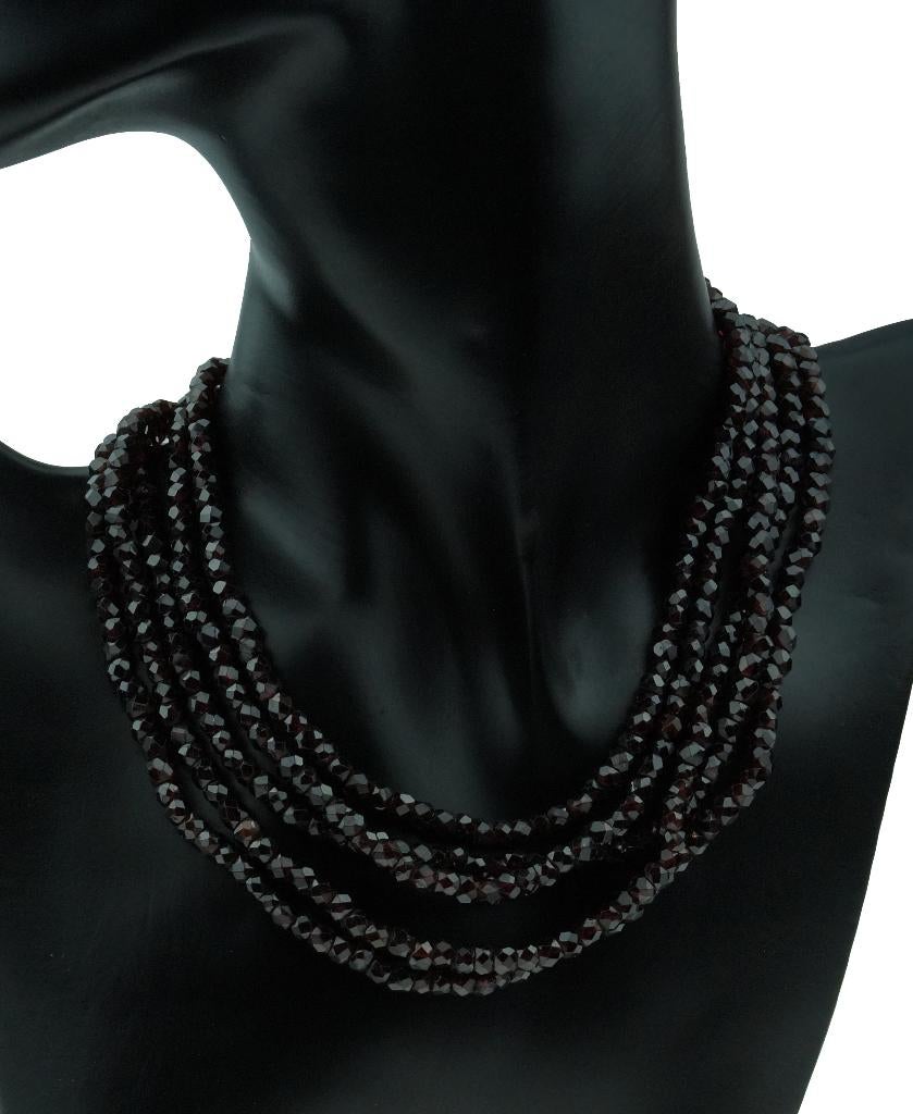 Granaat antieke ketting fraai 14k slot goud 5-strengs dames, Verzenden, Goud, Ketting, Met edelsteen