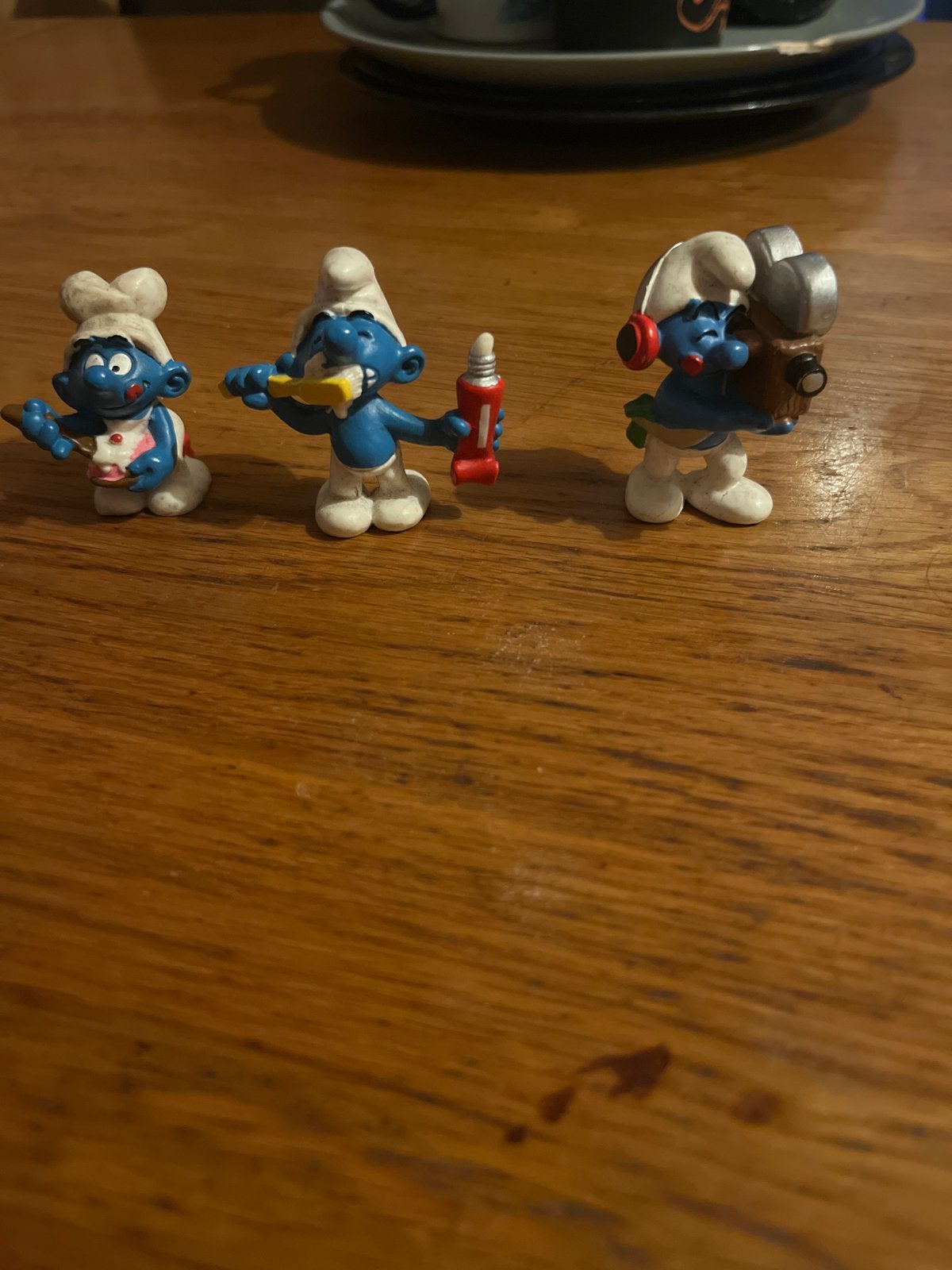 Set van 3 Smurfen beeldjes: Kok, Tandenpoetser, Fotograaf, Verzamelen, Ophalen of Verzenden, Gebruikt, Verschillende Smurfen, Poppetje, Figuurtje of Knuffel