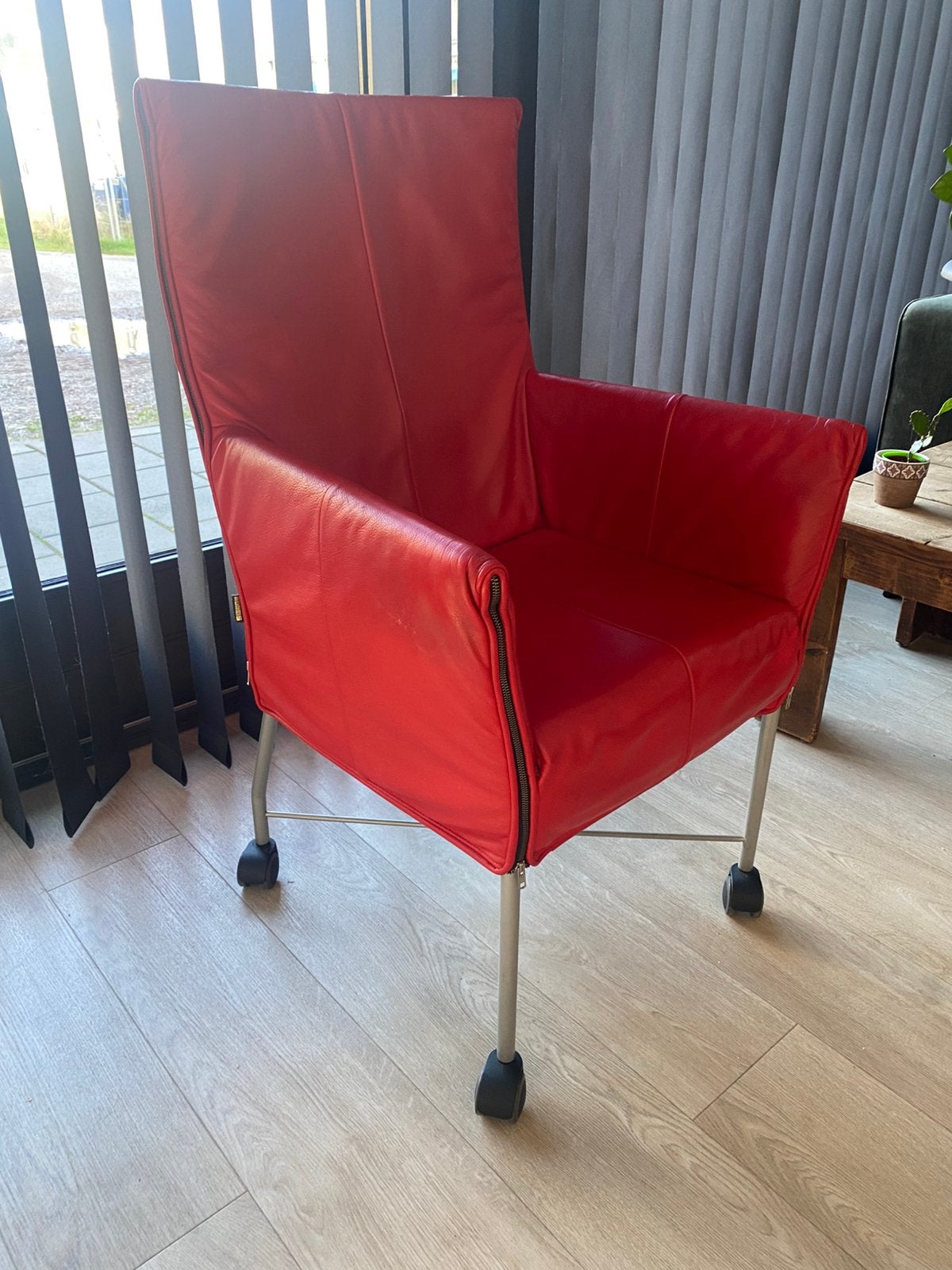 6x Montis Charly fauteuil rood leer, Huis en Inrichting, Ophalen, Gebruikt, Minder dan 75 cm, Leer