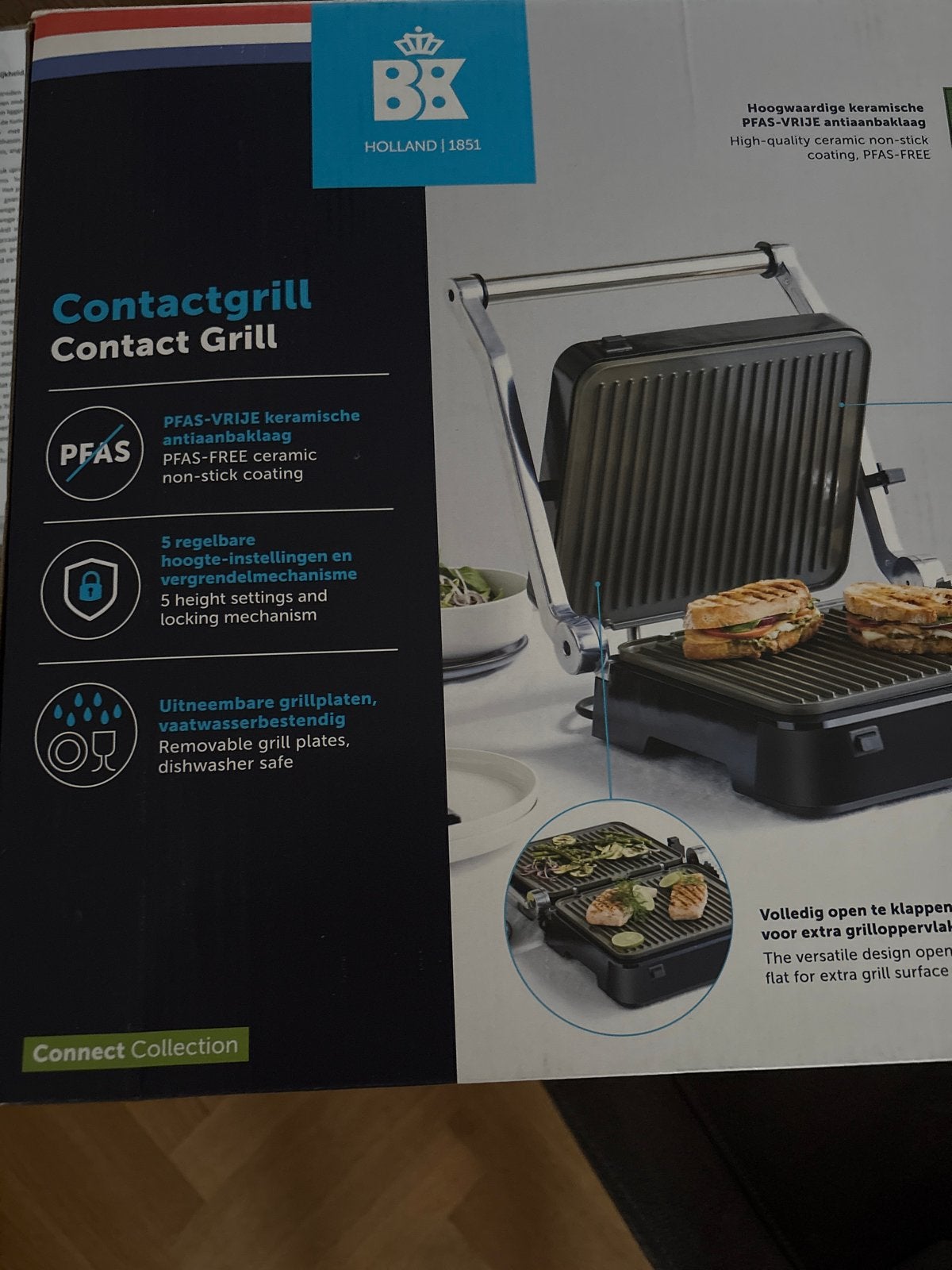 BK Contactgrill met PFAS-vrije antiaanbaklaag, Witgoed en Apparatuur, Contactgrills, Ophalen of Verzenden, Uitneembare platen