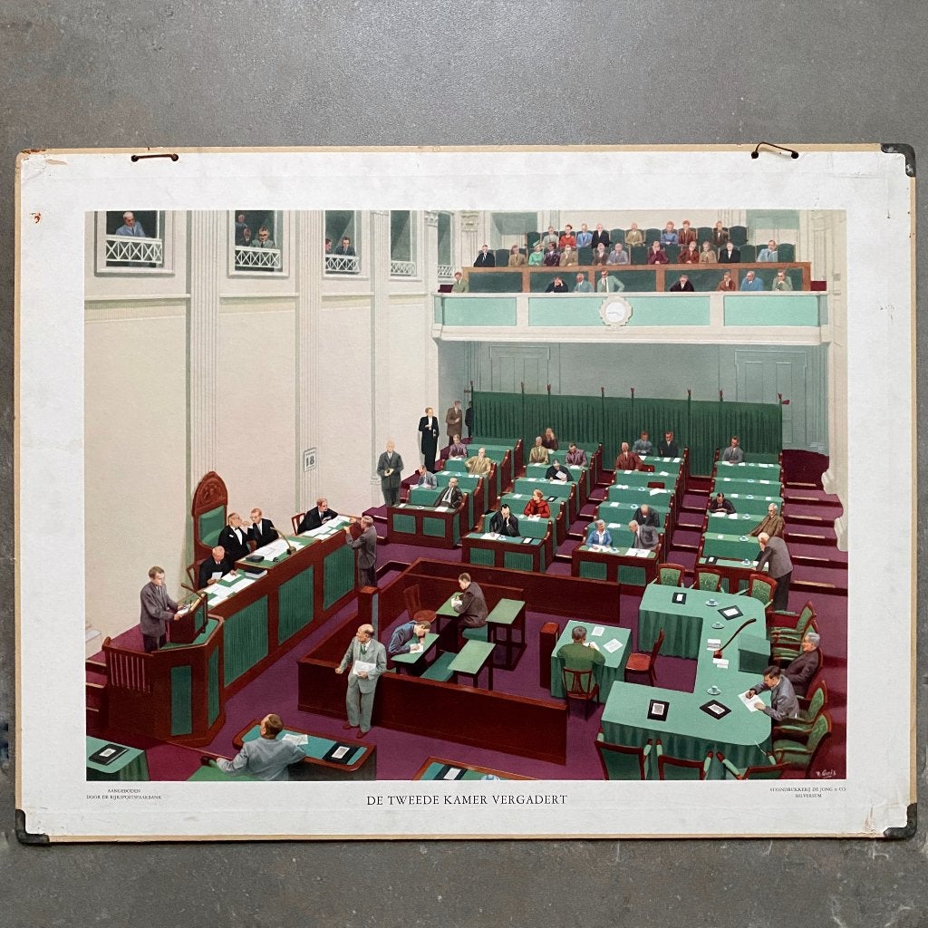 Schoolplaat De Tweede Kamer vergadert, Ophalen of Verzenden, Geschiedenis