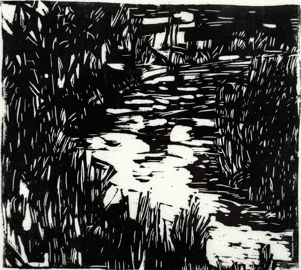 1366. Houtsnede, Peter Falk – waterloop gemeente Saaksum, Antiek en Kunst, Kunst | Etsen en Gravures, Ophalen