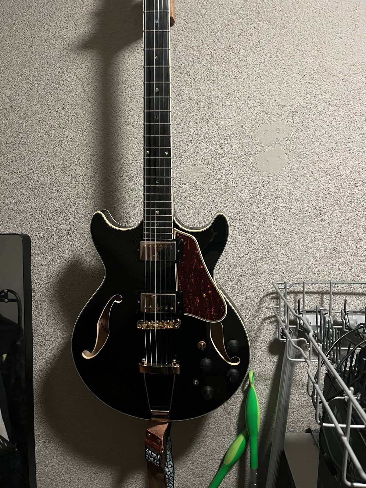 Ibanez AMH90-BK Semi-Hollow Body Elektrische Gitaar, Ophalen, Zo goed als nieuw, Semi-solid body, Ibanez
