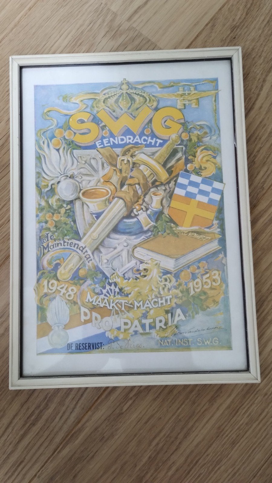 Oorkonde S.W.G. Eendracht Pro Patria 1948-1953, Verzamelen, Ophalen of Verzenden, Landmacht, Nederland, Foto of Poster