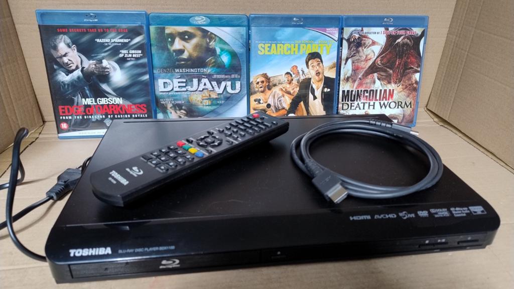 Blu-ray speler Toshiba BDX1100 + remote, HDMI, 4 blurayfilms, Ophalen of Verzenden, Gebruikt, Overige merken