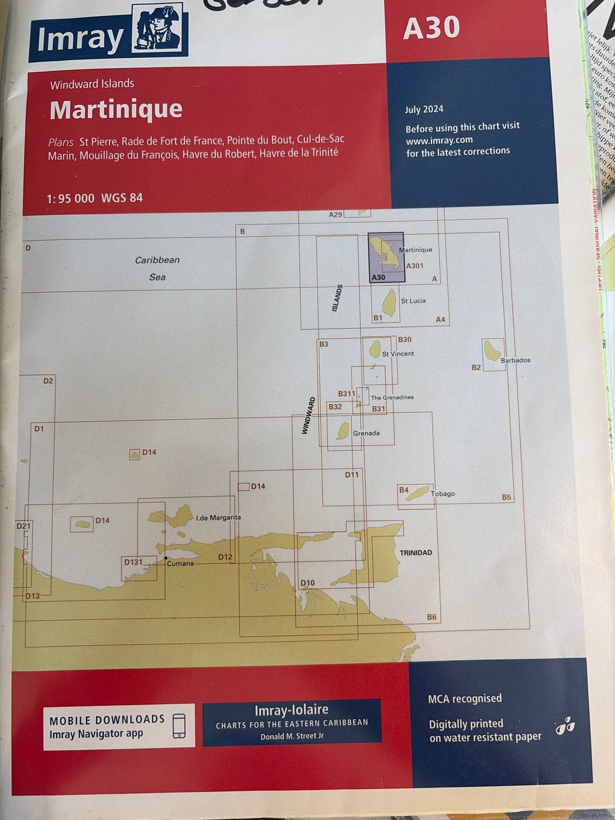 Imray-Iolaire Zeekaart A30 Martinique Windward Islands, Overige merken, Overige typen, Zo goed als nieuw, Midden-Amerika