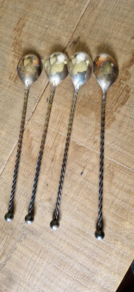 Set van 4 Douwe Egberts zilverkleurige theelepels, Antiek en Kunst, Ophalen of Verzenden