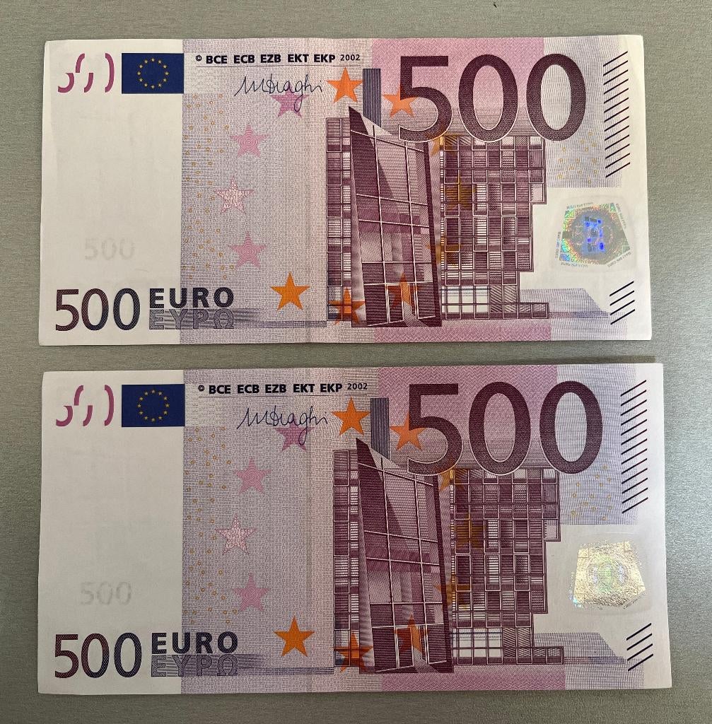 2x 500 euro biljet Oostenrijk. nummer opvolgend. UNC-, Ophalen of Verzenden, Oostenrijk, 500 euro, Setje