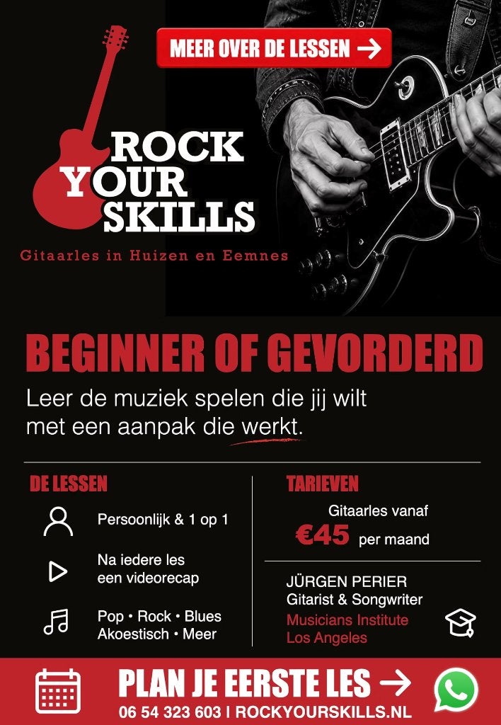 Gitaarles in Huizen & Eemnes – beginner of gevorderd, Privéles, Elektrische instrumenten