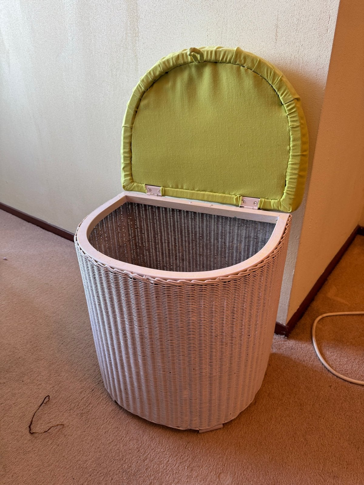 Vintage Lloyd Loom wasmand met groen kussen, Ophalen