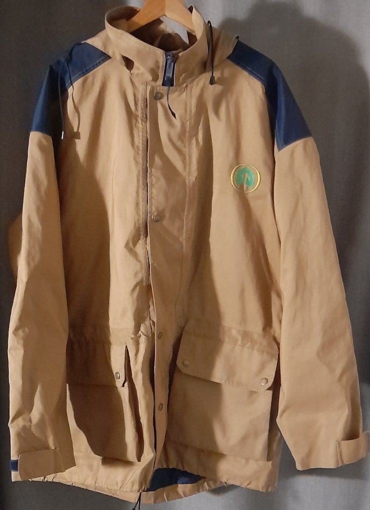 Vintage Synfiber Outdoor Jas XL Camel Blauw, Bruin, Synfiber, Maat 56/58 (XL), Ophalen of Verzenden