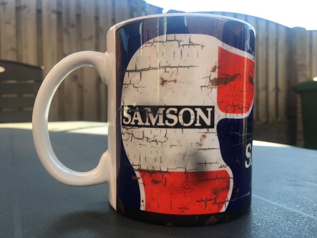 ✅ Jan Lammers Helmet Samson mok Vintage olie F1 Autosport, Verzamelen, Ophalen of Verzenden, Nieuw, Auto's