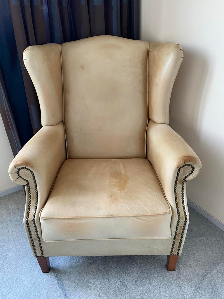 Leren fauteuil - MarQ - Crème kleur - Gebruikt, Ophalen, Gebruikt, Leer, 75 tot 100 cm