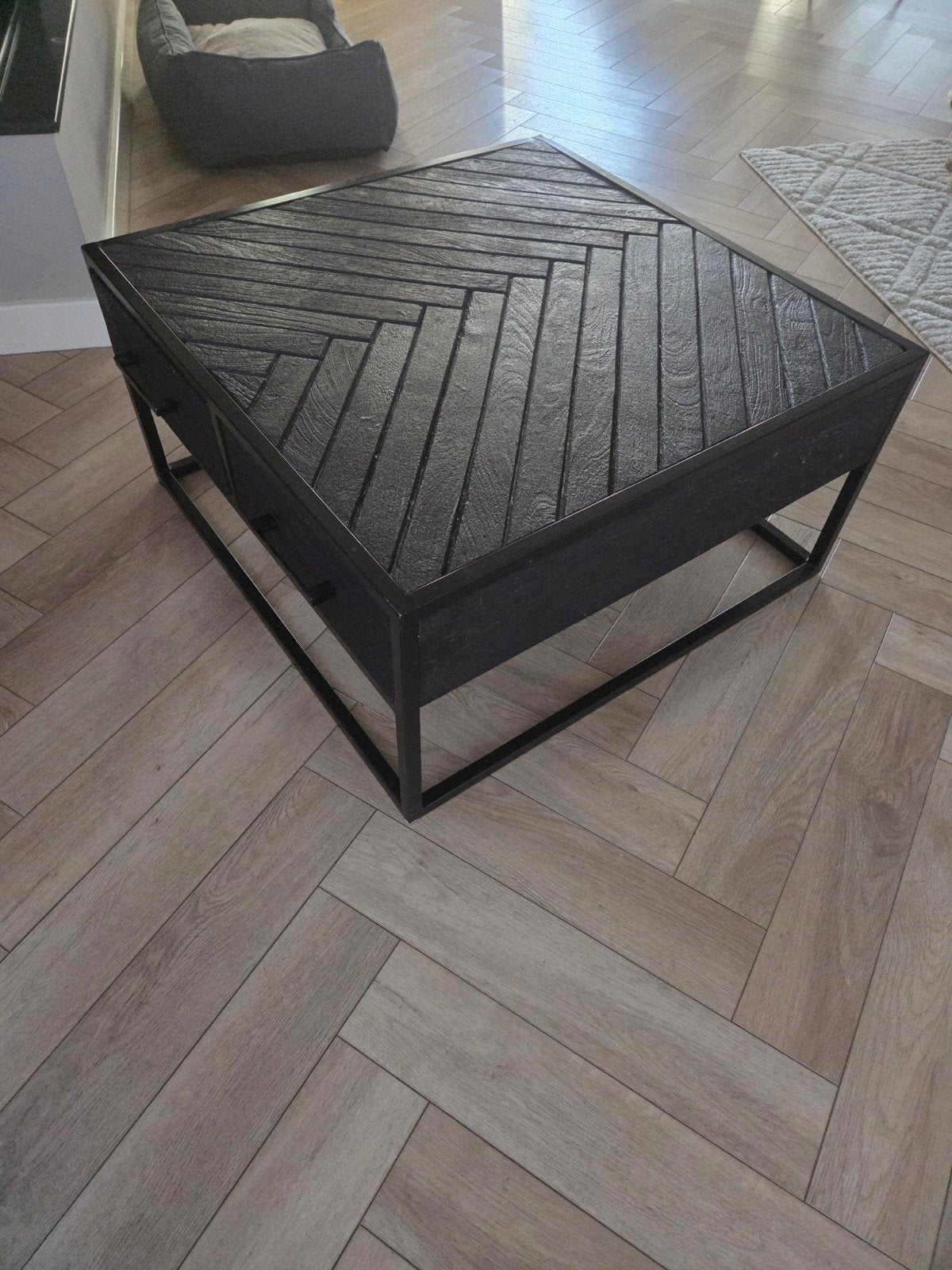 Salontafel zwart visgraat 80x80, Huis en Inrichting, Tafels | Salontafels, Ophalen, Gebruikt, 50 tot 100 cm, Vierkant
