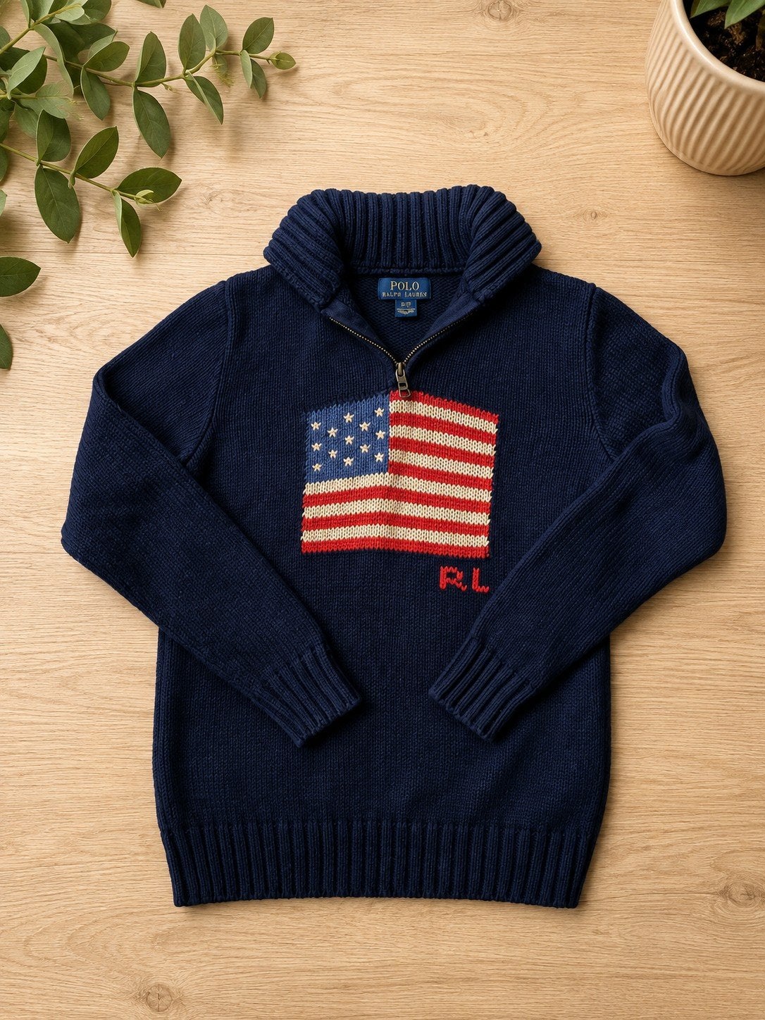Polo Ralph Lauren trui met Amerikaanse vlag, Kleding | Heren, Truien en Vesten, Maat 52/54 (L), Blauw, Ophalen of Verzenden, Polo Ralph Lauren