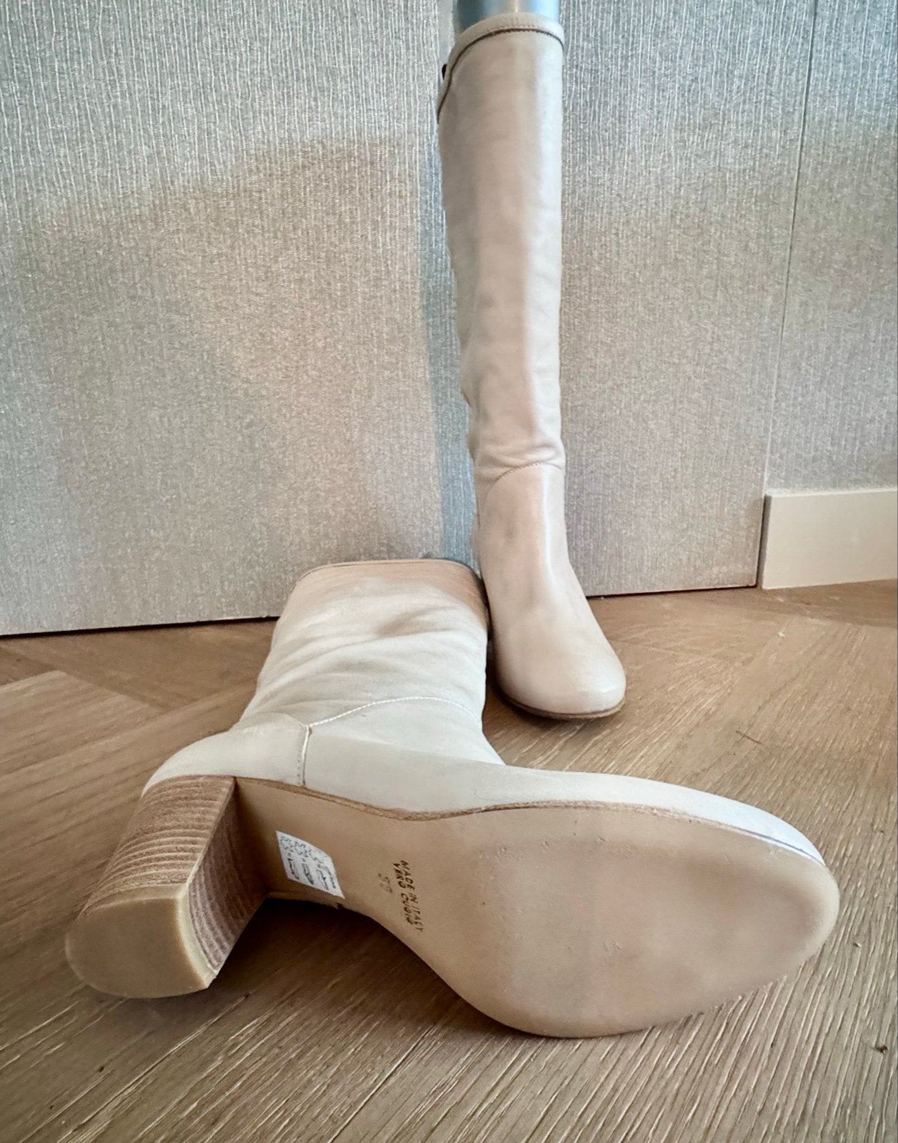 Kalfsleren laarzen maat 38 beige, Hoge laarzen, Beige, Nieuw, Ophalen of Verzenden