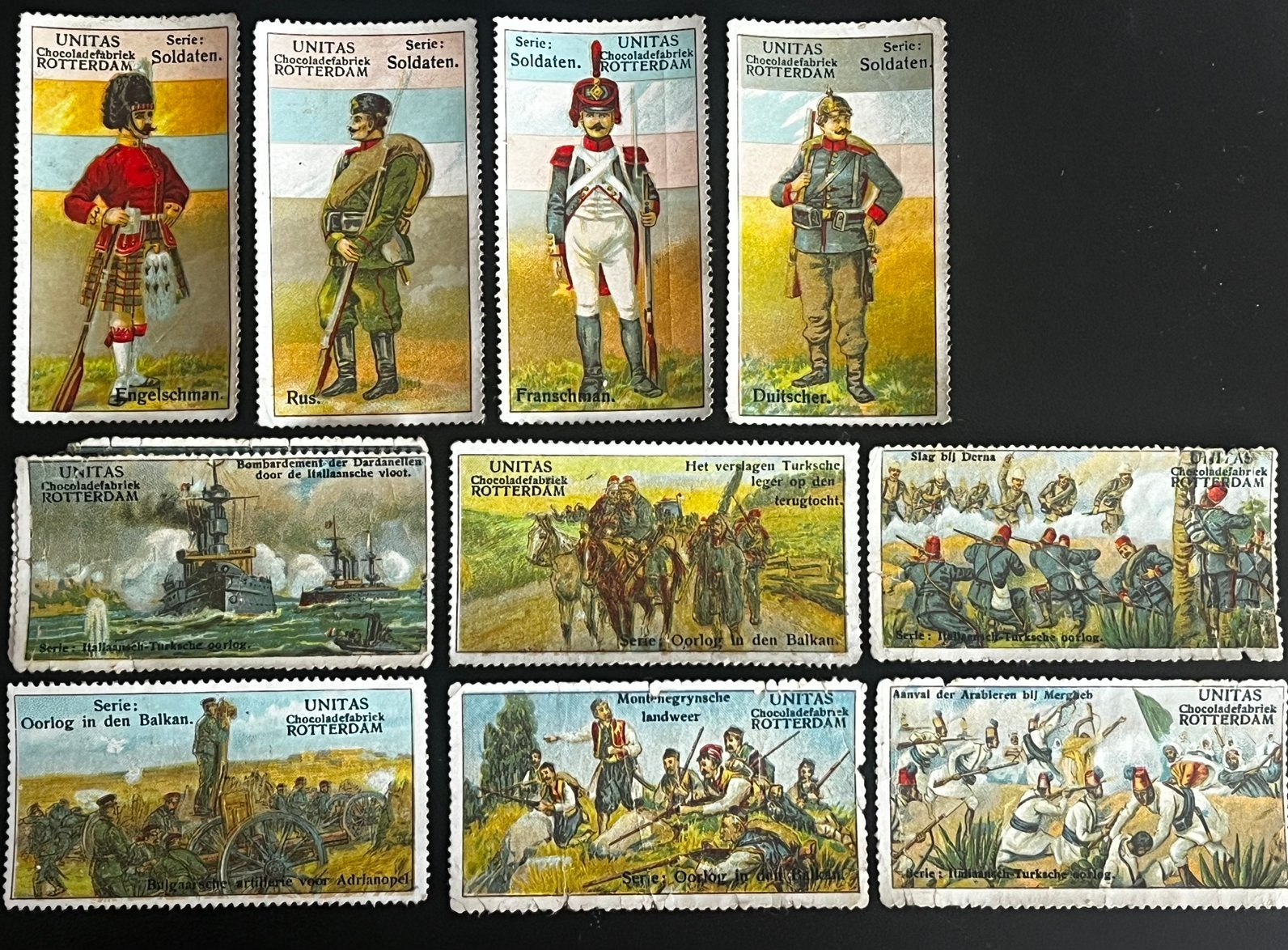 plaatjes litho’s militairen Unitas chocolade Rotterdam, Ophalen, Voor 1940, Zo goed als nieuw, Overige onderwerpen