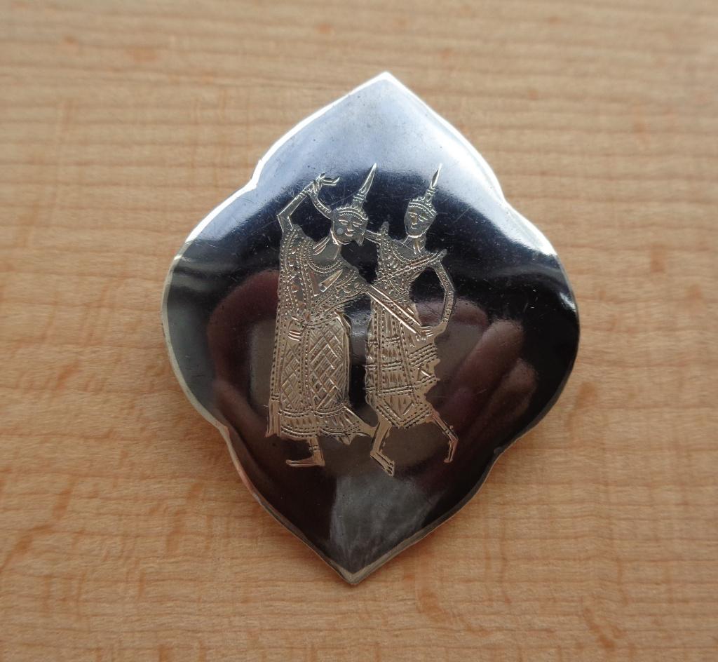 zilveren SIAM niello broche [987], 4 tot 7 cm, Verzenden, Zo goed als nieuw, Zilver