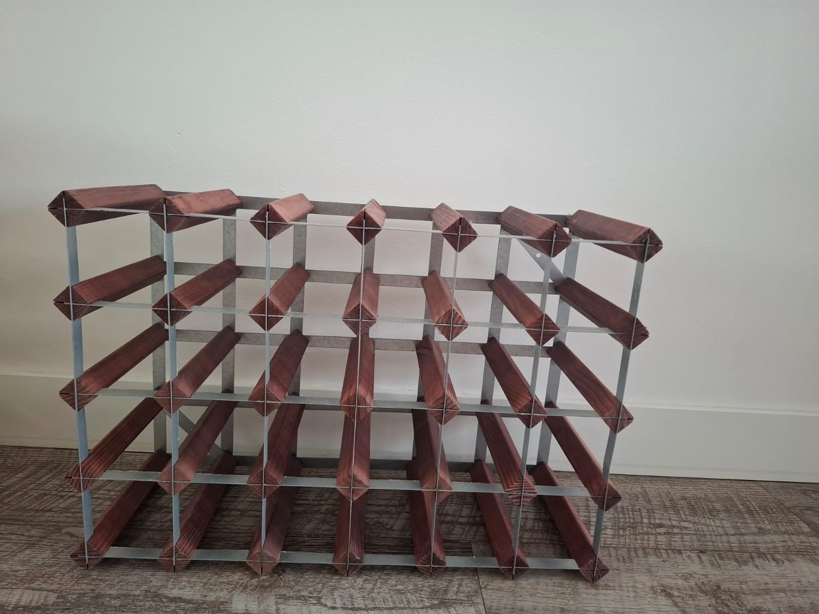 Wijnrek hout en metaal - 3 stuks, Ophalen, Gebruikt, 50 tot 75 cm, 25 flessen of meer