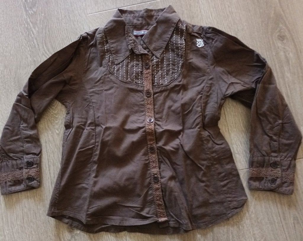 mooie donkerbruine bloes Eager Beaver mt 110, Eager Beaver, Overhemd of Blouse, Zo goed als nieuw, Verzenden