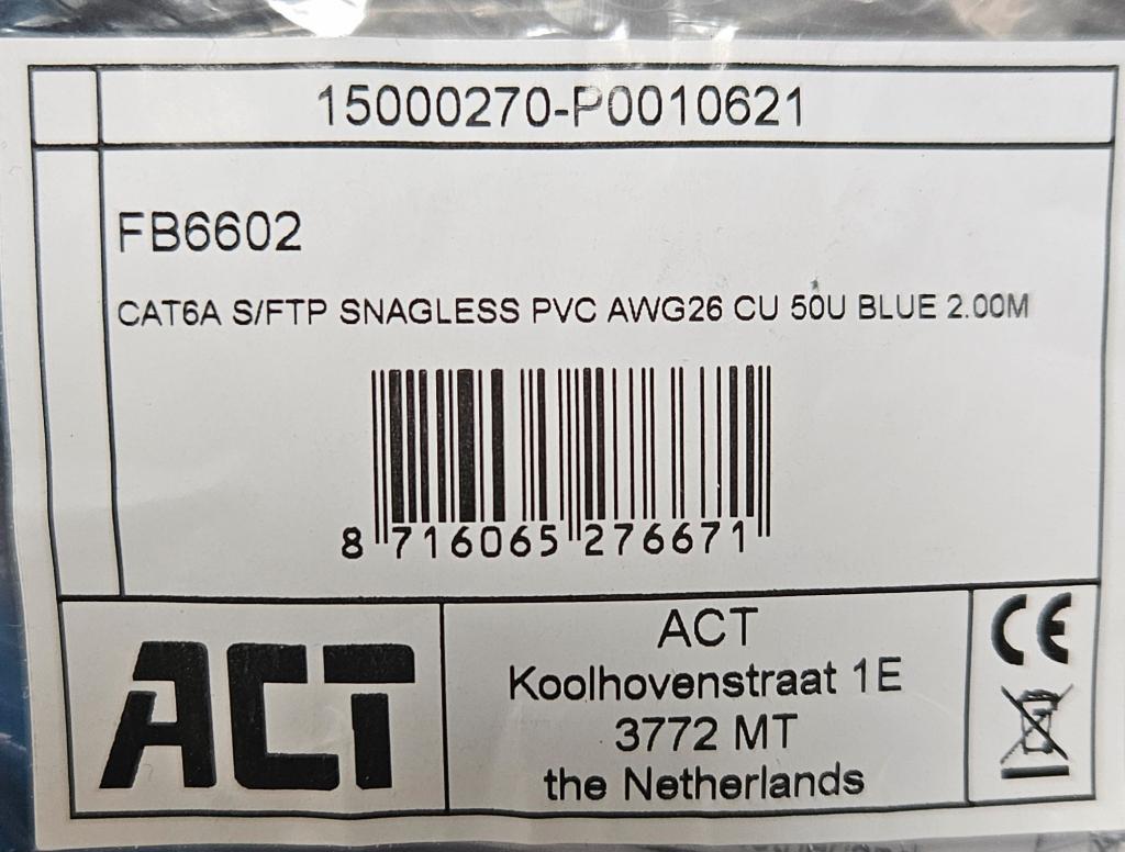 65 stuks - CAT6/CAT6A kabels -  Merk ACT - diverse lengtes, Computers en Software, Ophalen, Nieuw