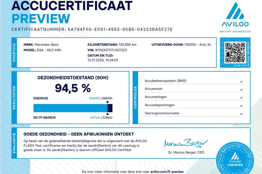 Mercedes-Benz EQA 250 AMG Night-Pack 67 kWh (95%SOH) Adp.Cru, Auto's, Gebruikt, 190 pk, Leder en Stof, Zwart