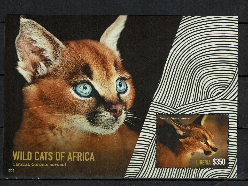 LIBERIA 2015 PF BLOK CARACAL KATACHTIGE WILDLIFE ZOOGDIEREN, Ophalen of Verzenden, Postfris, Dier of Natuur