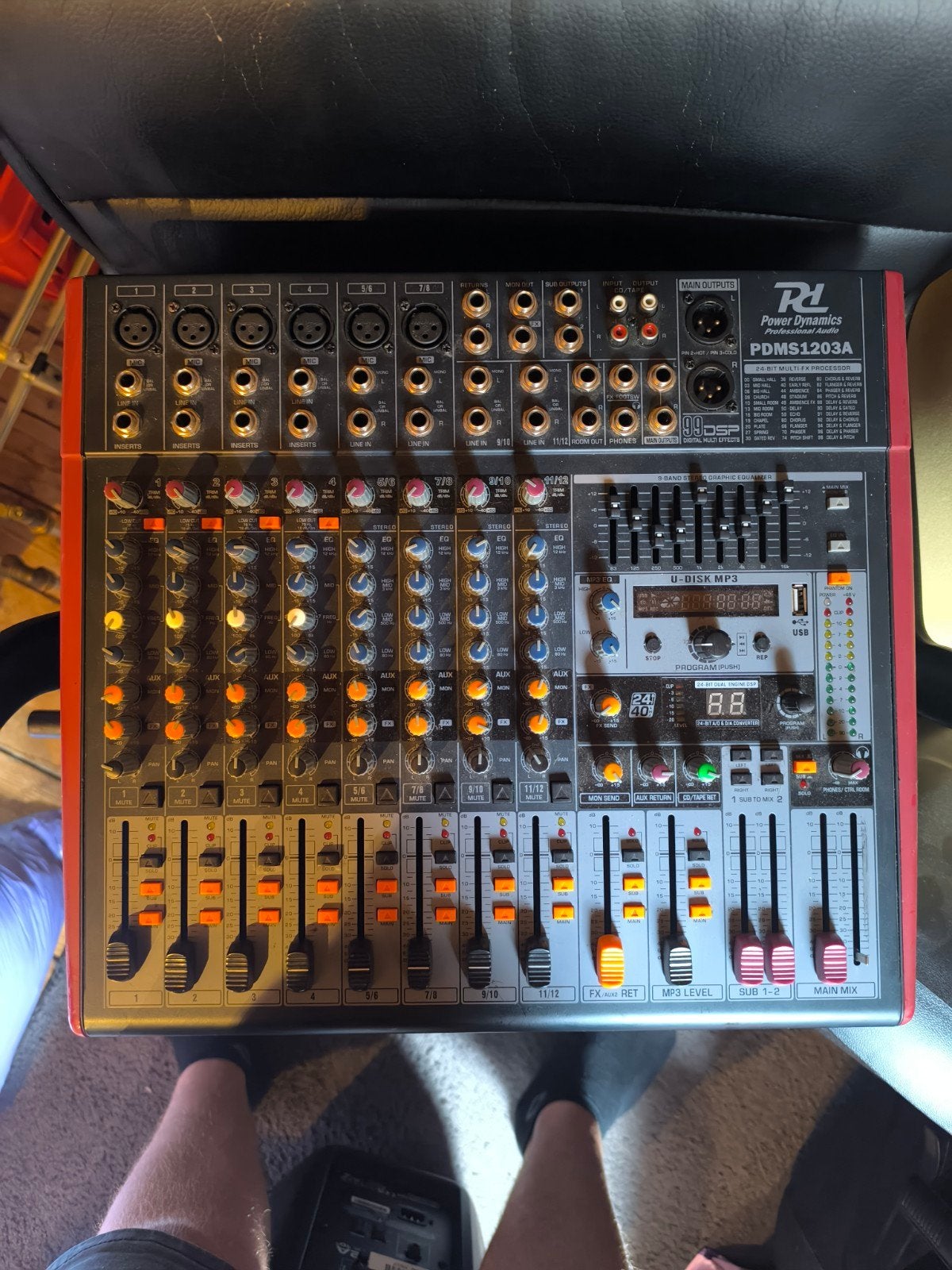 Power Dynamics PDMS1203A Versterkte Mixer 12-kanaals, Ophalen of Verzenden, Gebruikt, 10 tot 20 kanalen, Microfooningang