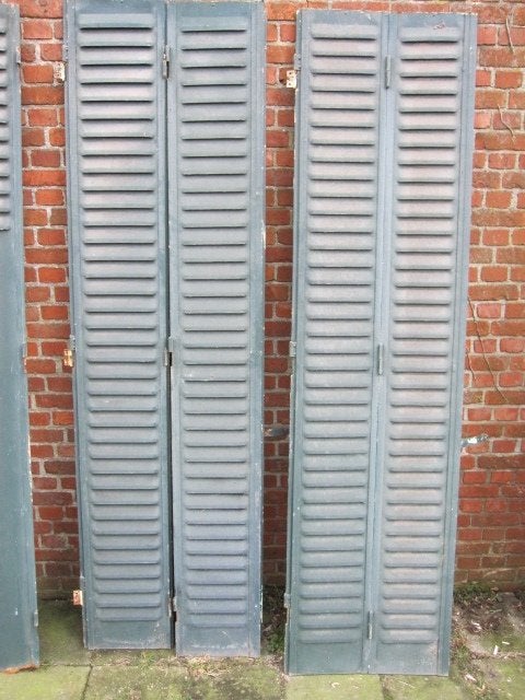 Groene ijzeren shutters / luiken, midden scharnierend 198,5h, Ophalen