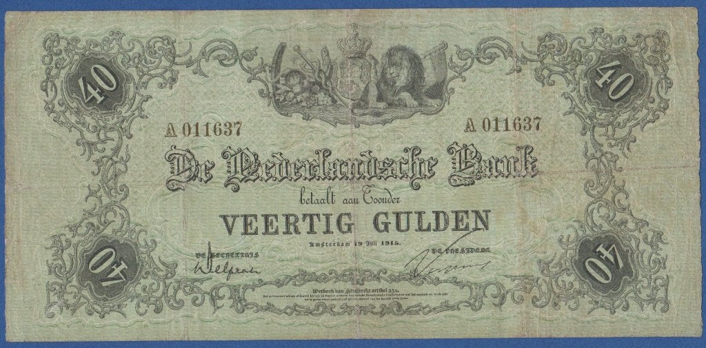 40 GLD 1915 A 011637 reliëfrand erg mooi nog RRR zeldzaam, Postzegels en Munten, Bankbiljetten | Nederland, Ophalen of Verzenden