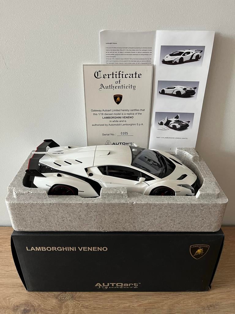 Autoart Lamborghini Veneno Wit 1:18 met Certificaat, Ophalen of Verzenden, Nieuw, Auto, Autoart
