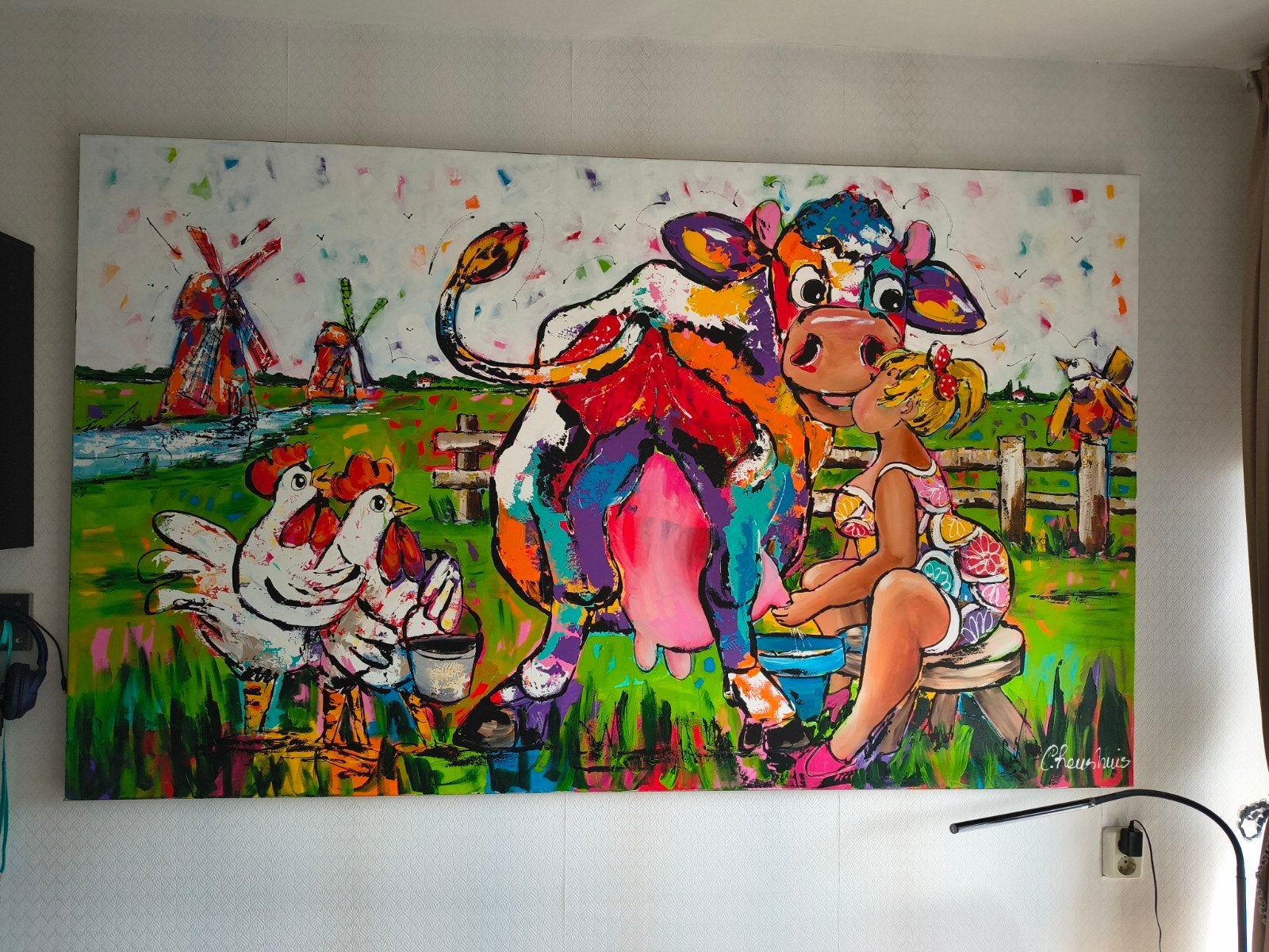 Vrolijk Schilderij, Ophalen, Handgeschilderd, Acrylverf, Dieren