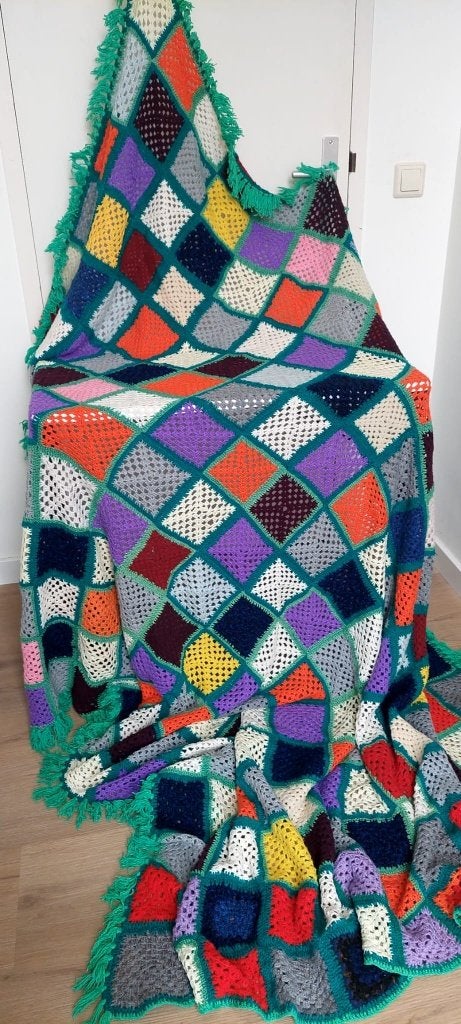Handgemaakt Gehaakt kleed Deken • XXL Ruitjes sprei 180x240, Eu, Gebruikt, Handgemaakt, Overige materialen