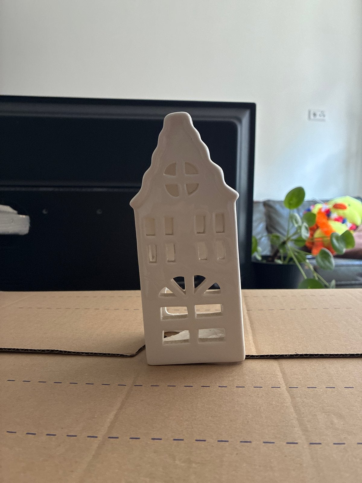 Waxinelichthouder in de vorm van een huisje, Ophalen, Zo goed als nieuw, Wit, Steen/keramiek