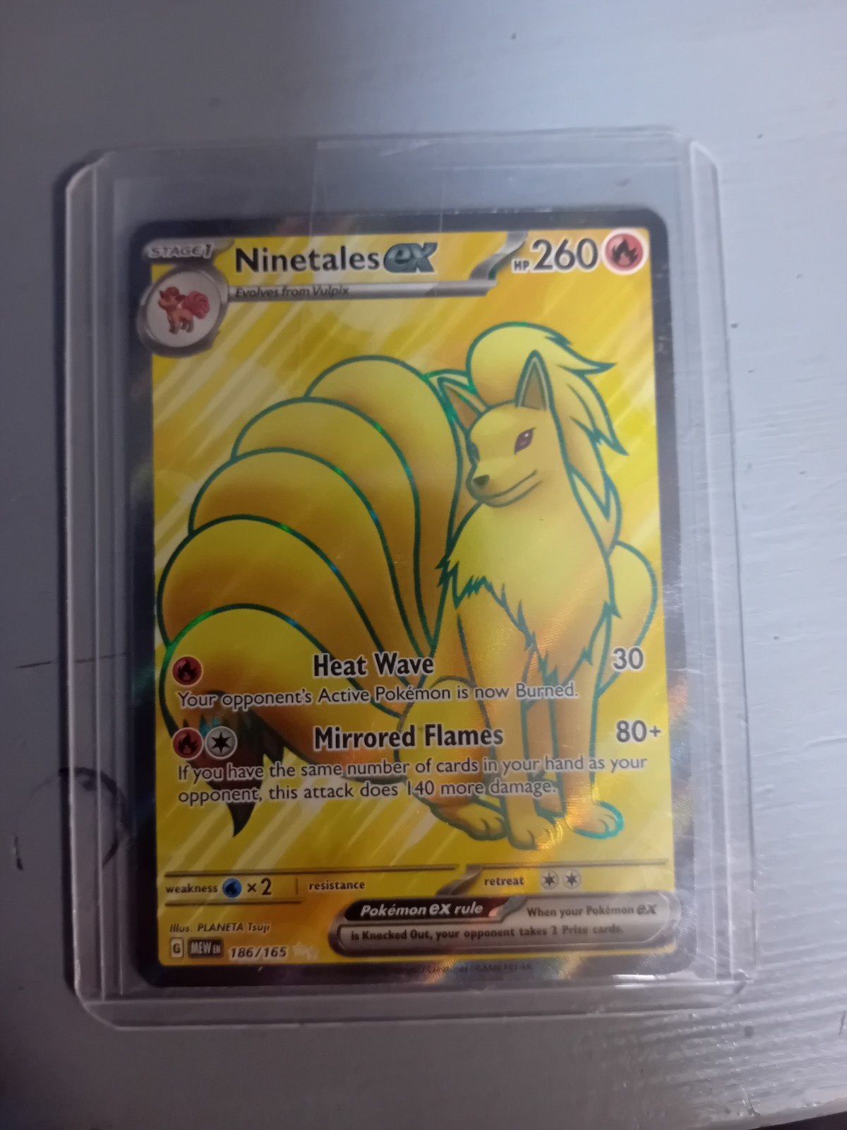 Ninetales EX Full Art Pokémon  (186/165) - Zo goed als n, Ophalen of Verzenden, Zo goed als nieuw, Losse kaart, Foil
