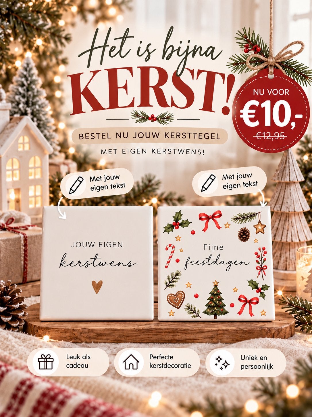 Gepersonaliseerde Kerst Tegel, Nieuw, Steen/keramiek, Ophalen of Verzenden, 11 cm