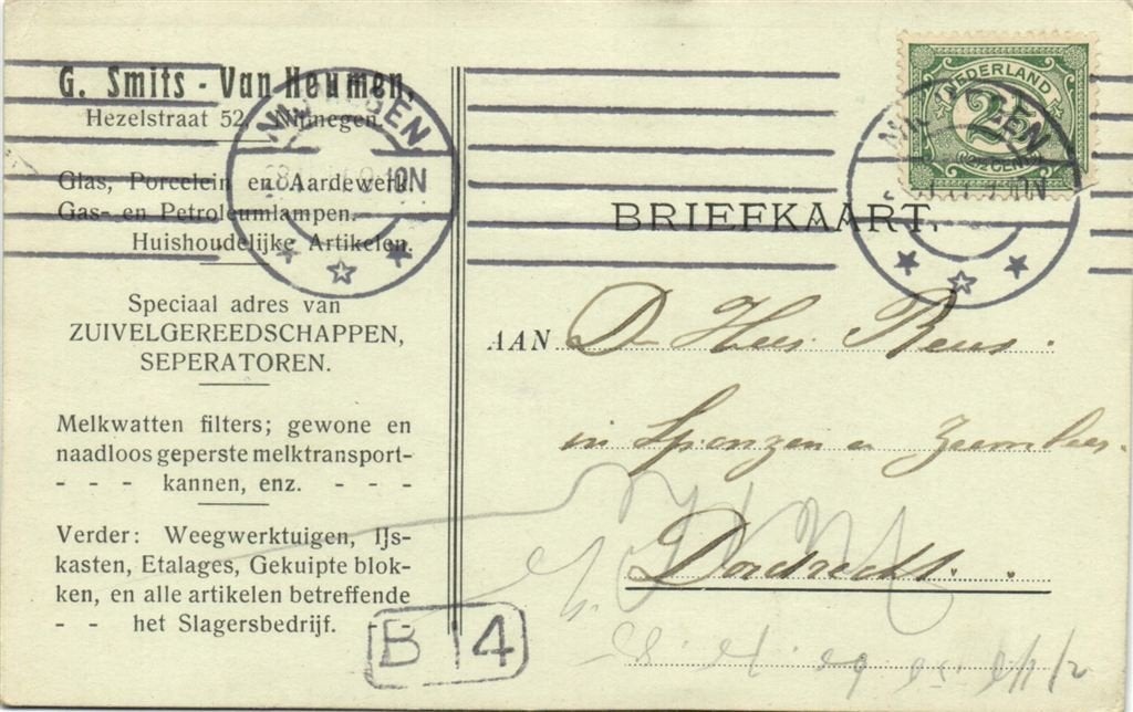 G. Smits-Van Heumen, Nijmegen - 11.1911 - briefkaart, Postzegels en Munten, Brieven en Enveloppen | Nederland, Ophalen of Verzenden
