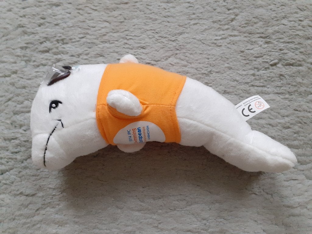knuffel mascotte dolfijn EK zwemmen IPC Eindhoven 2014, Ophalen of Verzenden, Gebruikt, Overige sporten, Beeldje of Poppetje