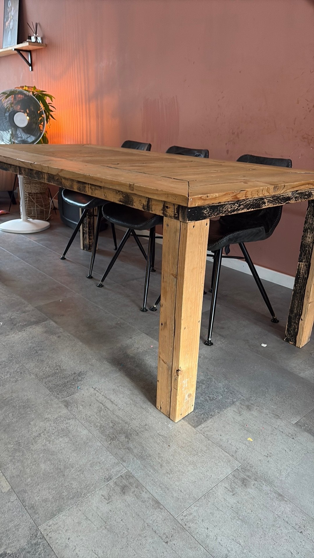 Steigerhout eettafel, Ophalen, Gebruikt, 200 cm of meer, 50 tot 100 cm