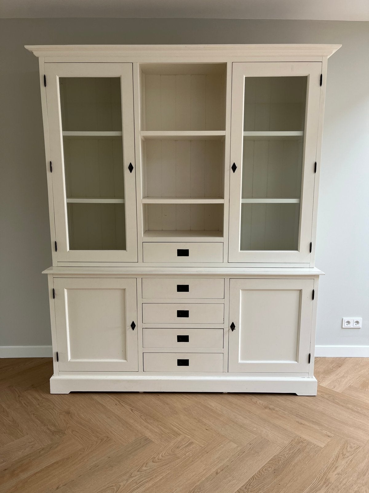 Mooie witte buffetkast met vitrine en lades BIJNA GRATIS, Ophalen, Gebruikt, 200 cm of meer, 150 tot 200 cm