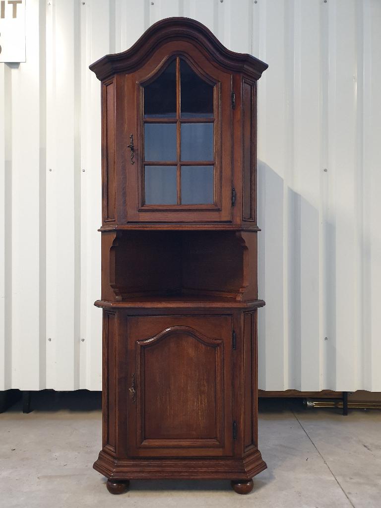Antieke Eiken Hoekvitrinekast met Glas en Deuren, Ophalen, Klassiek, Antiek, Eikenhout, 50 tot 100 cm