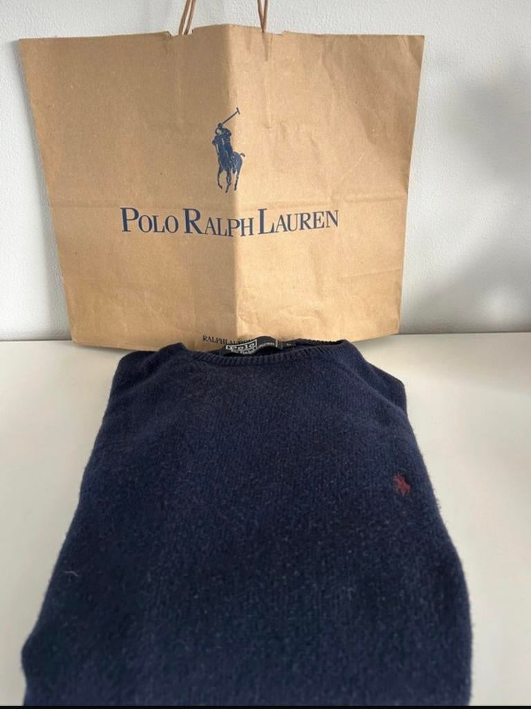 Ralph Lauren lamswollen trui donkerblauw maat L, Ophalen of Verzenden, Zo goed als nieuw, Maat 52/54 (L), Blauw