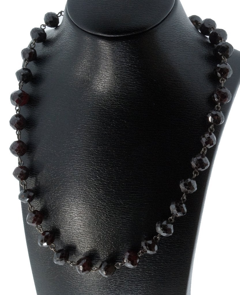Granaat antieke ketting 14k slot goud bol dames zilverdraad, Ophalen of Verzenden, Goud, Ketting, Met edelsteen