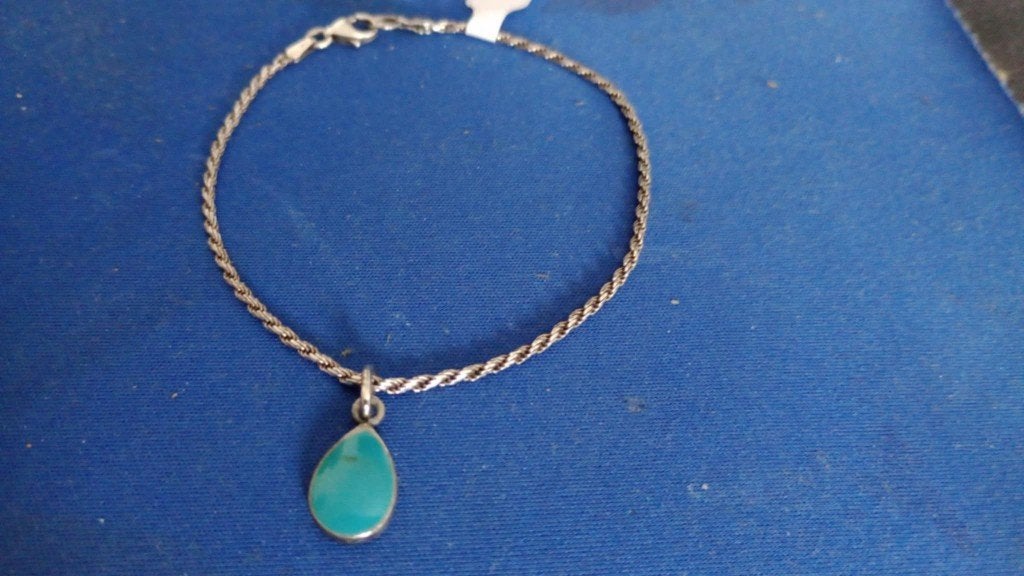 Zilveren Rope Armband met Turquoise, Zo goed als nieuw, Met edelsteen, Zilver, Verzenden