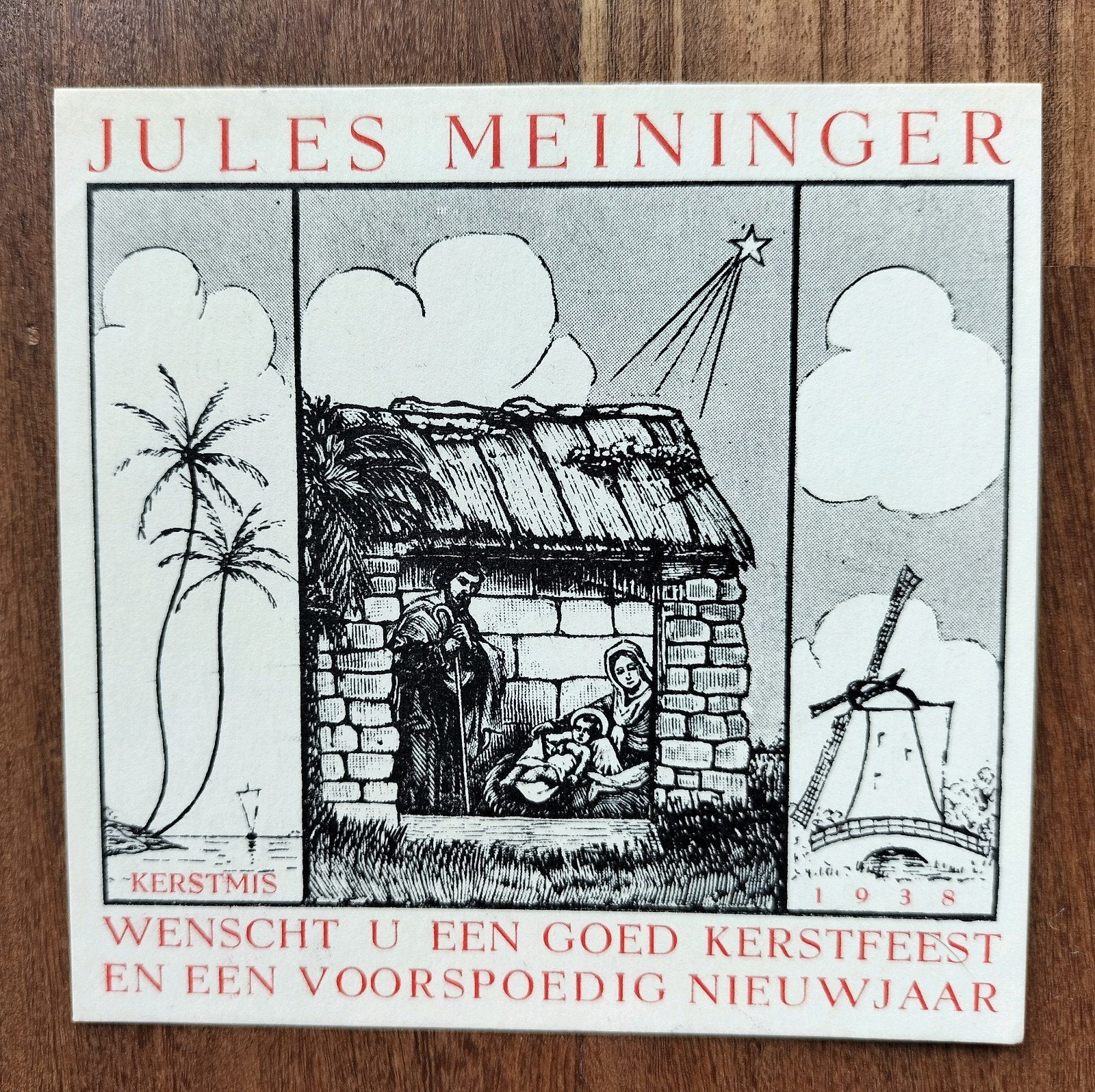 Gelegenheidsgrafiek: Jules Meininger - Kerst, nieuwjaar 1938, 10 cm, Ophalen of Verzenden, Origineel, 10 cm