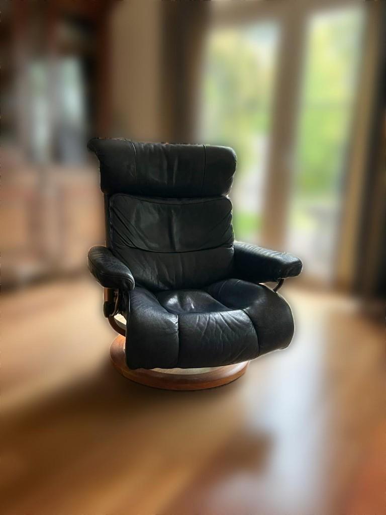 Stressless relax stoel blauw leder, Ophalen, Gebruikt, 75 tot 100 cm, 75 tot 100 cm