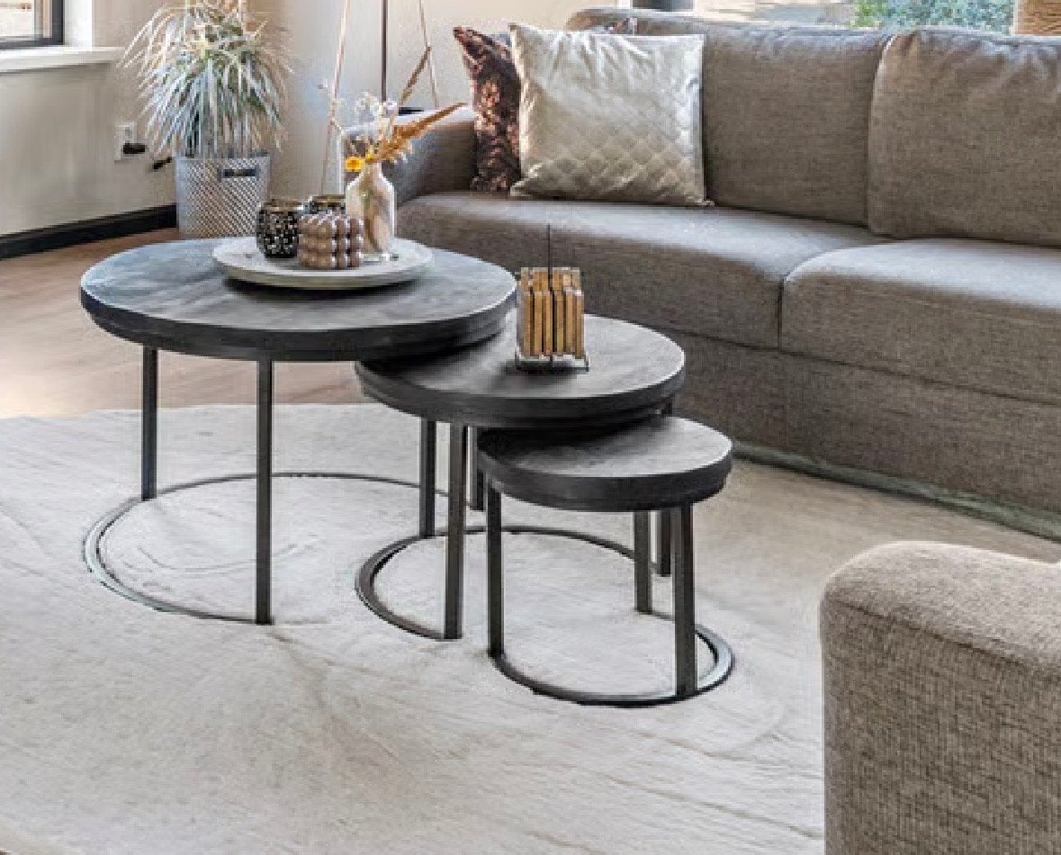 Riverdale Salontafelset - 3 ronde tafels, Huis en Inrichting, Tafels | Salontafels, 50 – 75, 50 tot 100 cm, Rond, Zo goed als nieuw